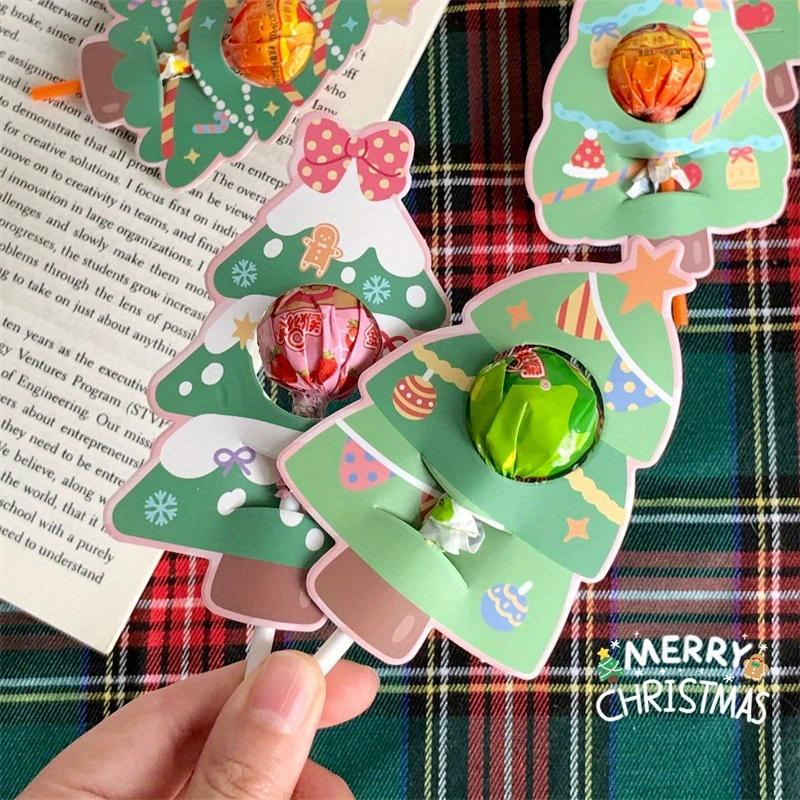 60/90pcs, Christmas Cute Tree Lollipop Decoration Card, Christmas Birthday Party Decoration, Candy Gift Bag Packaging Gift Card
