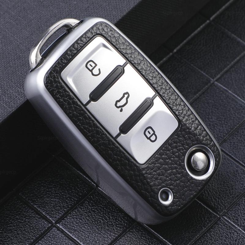 Leather+TPU Car Remote Key Cover Case Fob For Volkswagen VW Bora Polo Tiguan Jetta Passat B5 B6 B7 Golf Beetle For Skoda Octavia