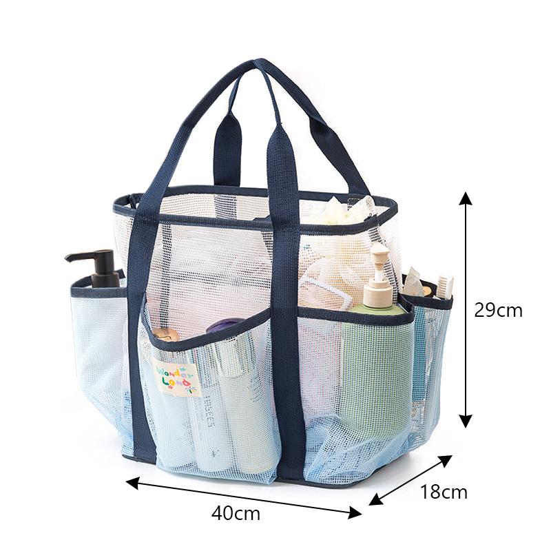 1pc Double Layer Beach Bag Mesh Breathable Handbag Folding Multiple Pockets Storage Bags Portable Travel Cosmetics Organizer