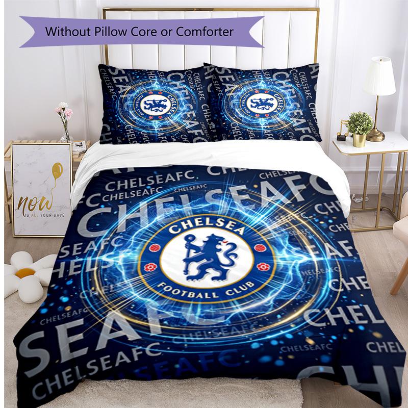 Chelsea FC Pattern Printed 3PCS Bedding Set Soft Skin-Friendly Washable Duvet Cover & Pillowcases Set All Season Bedroom