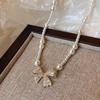 Pearl Bow Necklace Pendant Clavicle Chain Simple Pendant Chain Silver Bowknot Necklace  Daily
