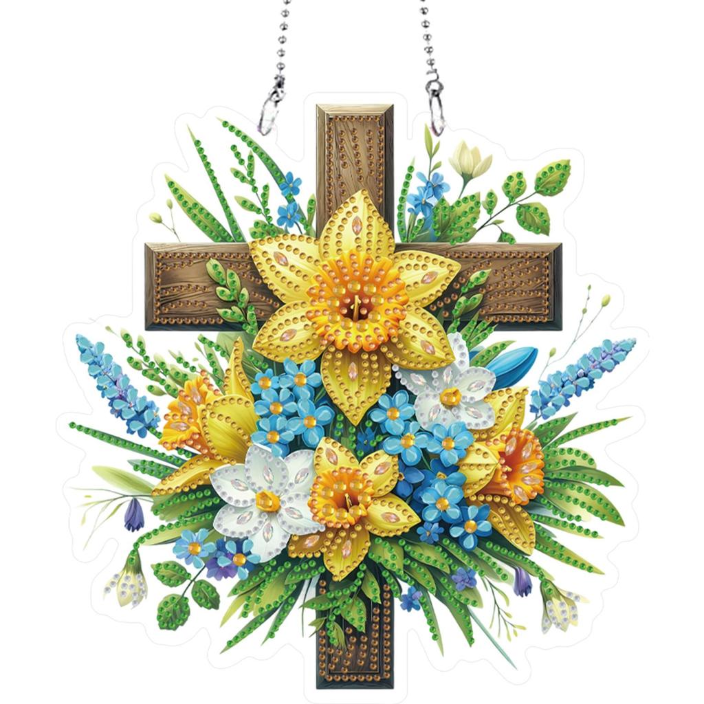 Cross Flower 2D Flat DIY Special Shape Rhinestone Diamond Art Window Pendants Diamond Painting Set Home Wall Decoration Crafts