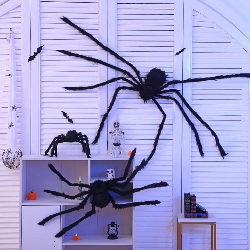 Giant Black Spider Halloween Party Decor for Home 2026 Outdoor Haunted House Ornament Trick or Treat Big Black Spider