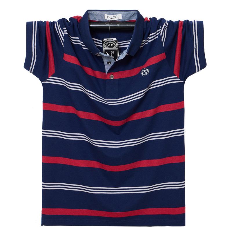 Men's 2025 Summer Striped Polo T-Shirt - Short Sleeve, Lapel, Loose Fit, Plus Size, Cotton