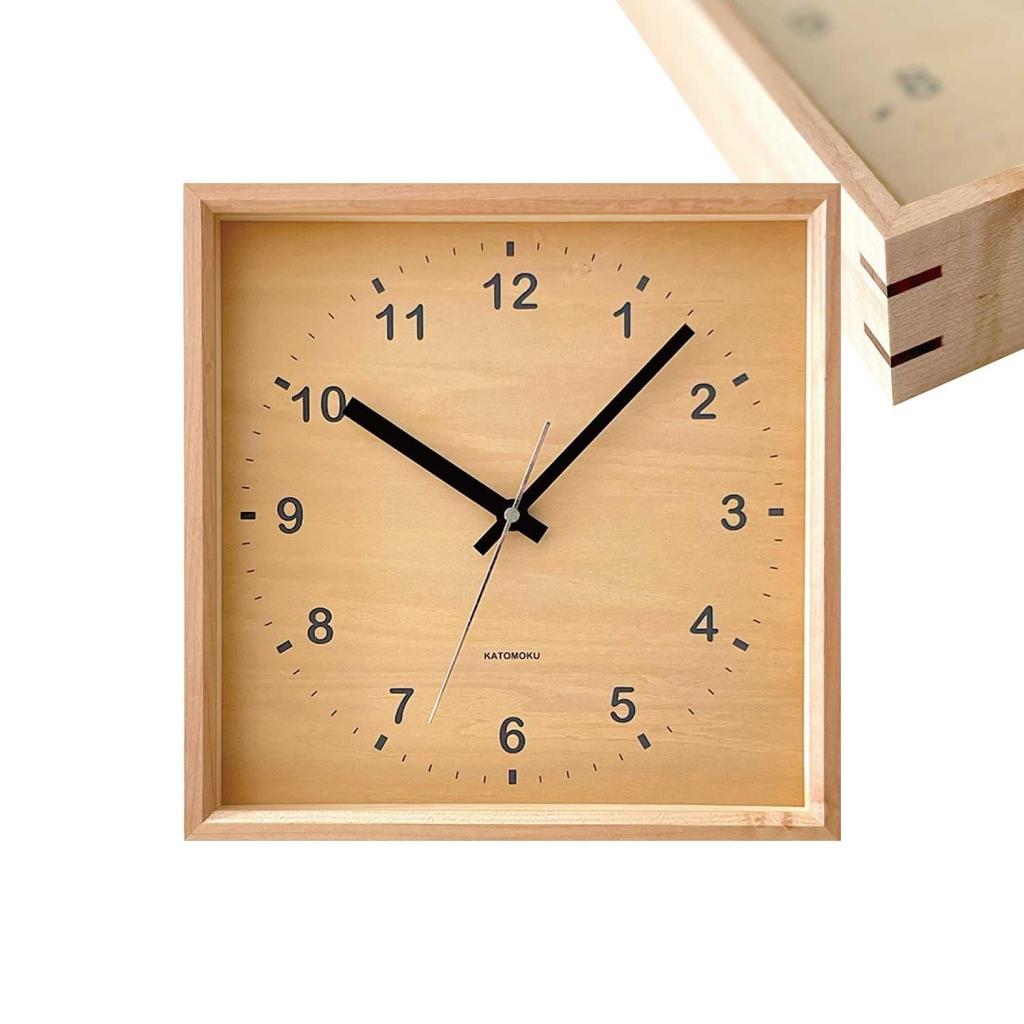KATOMOKU Muku Square Clock Maple Wall Clock Continuous Second Hand Approximately H. km-38HMRC 25.7cm (radio Clock)