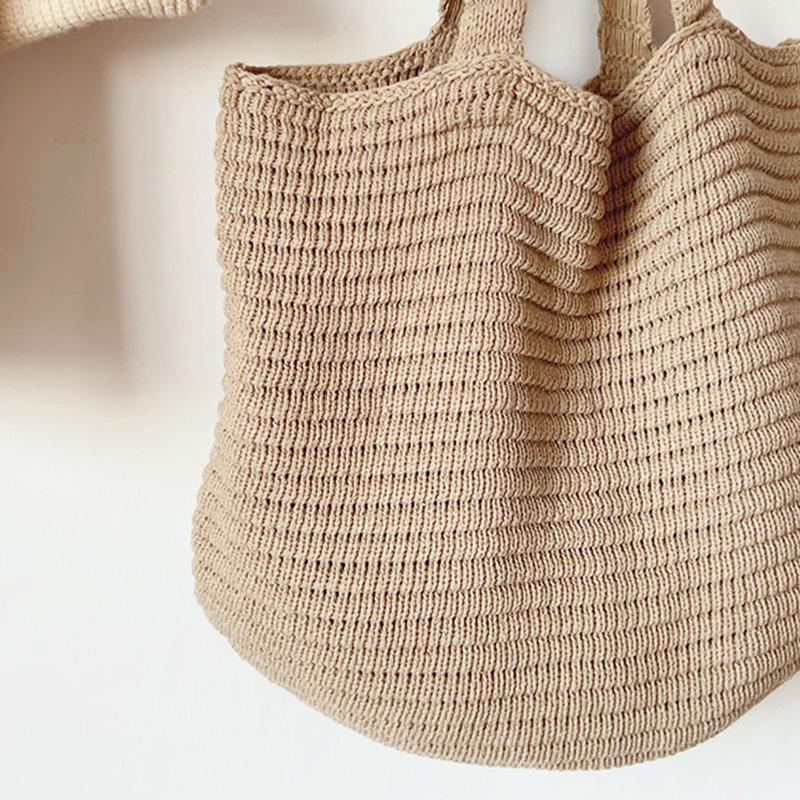Large-capacity Brown Knitted Women's Shoulder Bag Vintage Handbag Vacation Crocheted Beach Bag Simple Shopping Bag