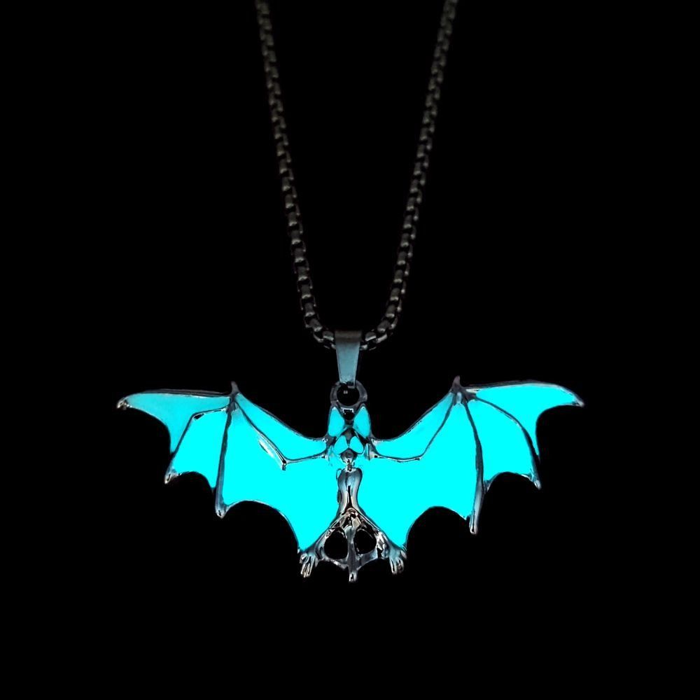 Bat Luminous Pendant Necklace Zinc Zinc Alloy Hip Hop Neck Chains Unique Halloween Necklace  Party