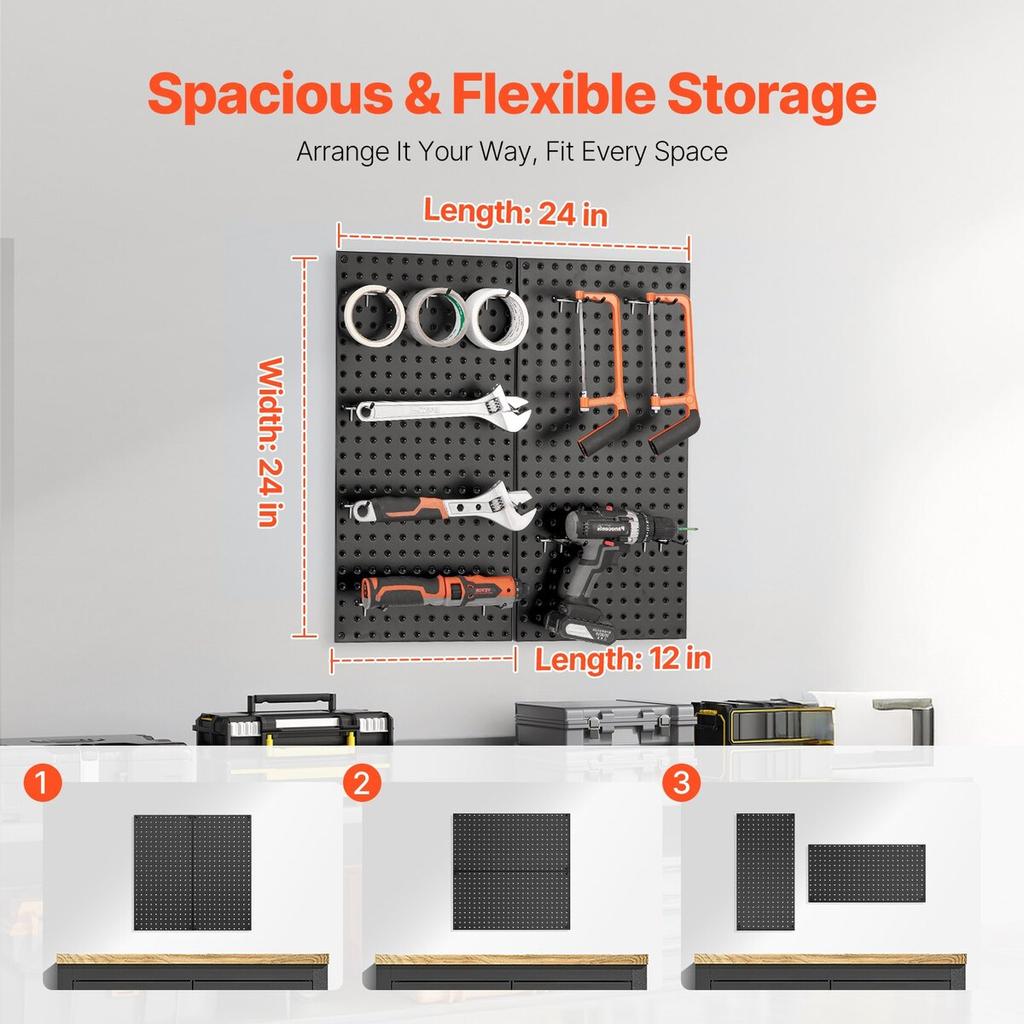 Metal Pegboard Panels 2 panels 24" x 12" Wall Organizer for Garage Tool