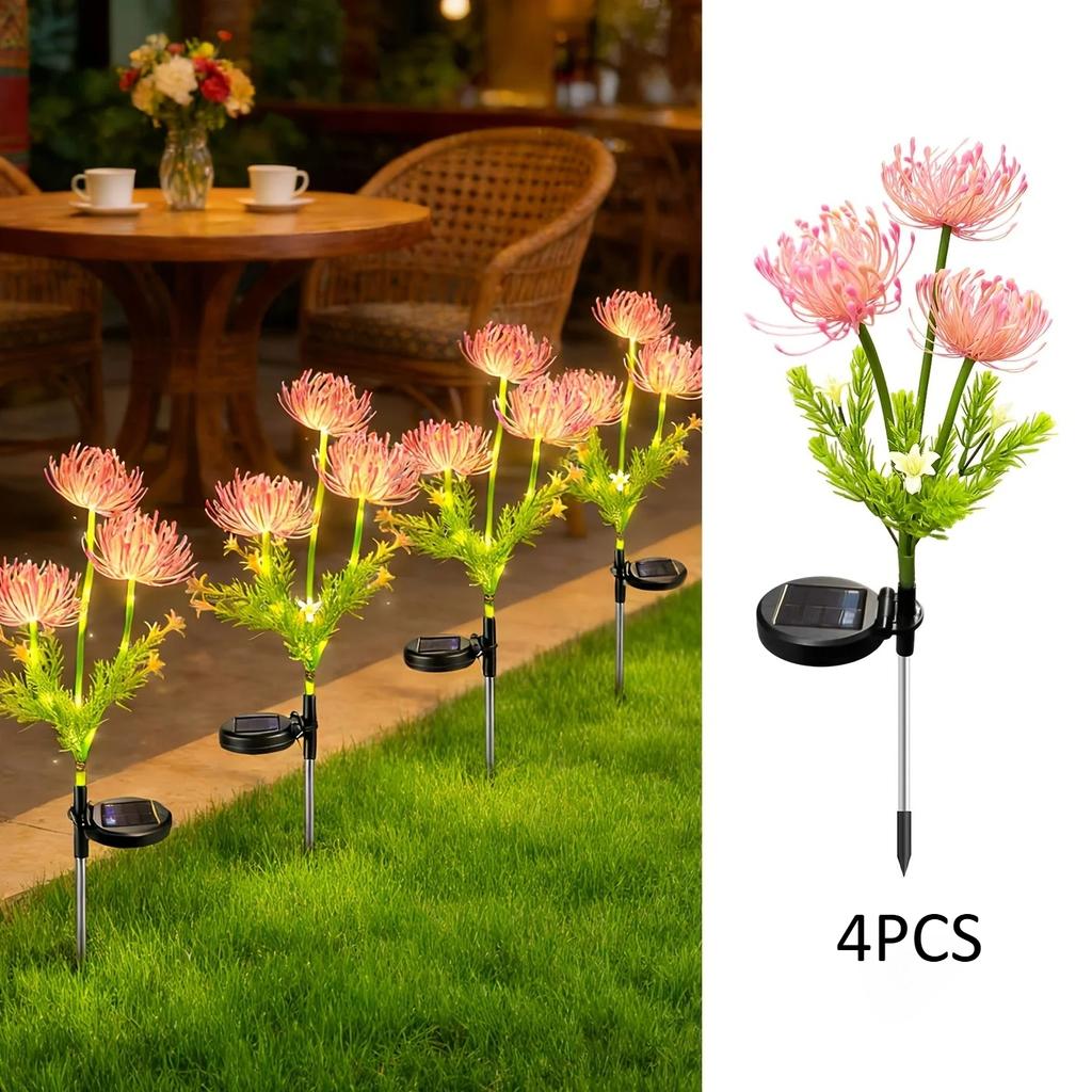 Solar Garden Lights Outdoor 3-Heads Realistic Flower Solar Stake Lights Auto On/Off Decorative Lamp for Yard Patio Lawn Pathway