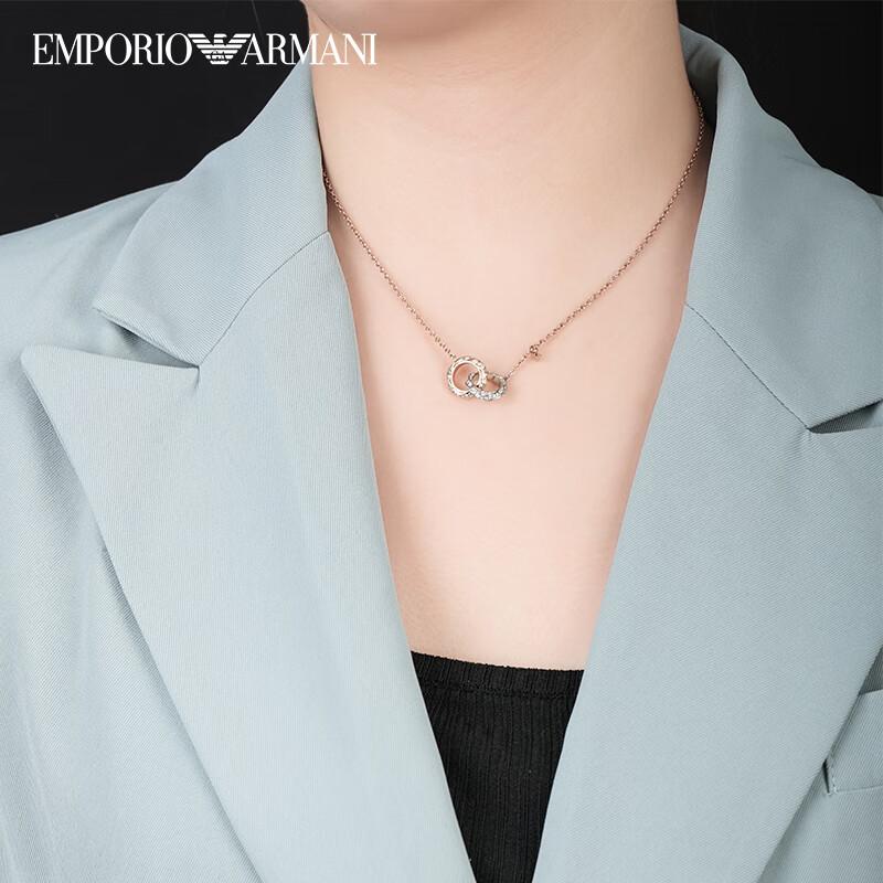 Emporio Armani Fashion Simple Trendy Double Ring Diamond Inlaid Stainless Steel Necklace Women necklace Rose-Gold EGS3004221