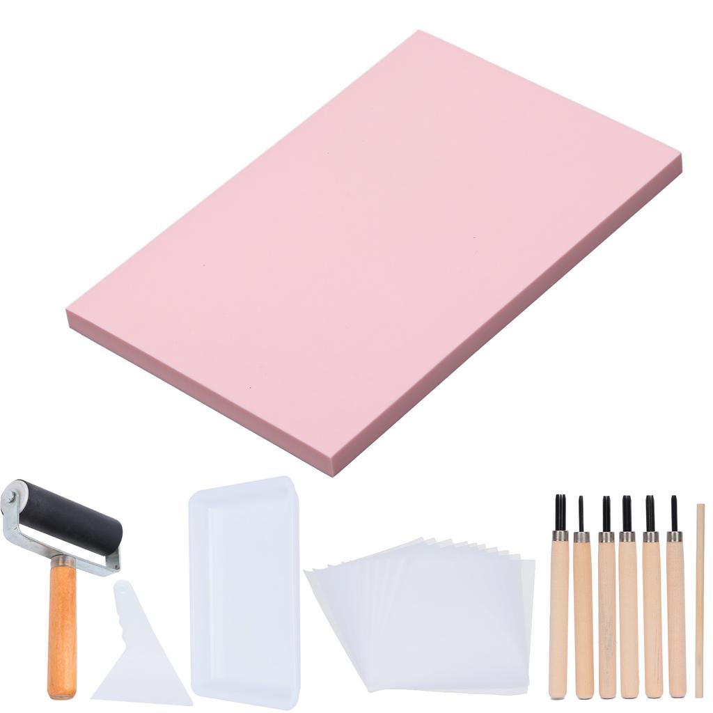 Rubber Carving Kit Block Stamp Making Set Printmaking Printing Art Craft with Cutter Tools