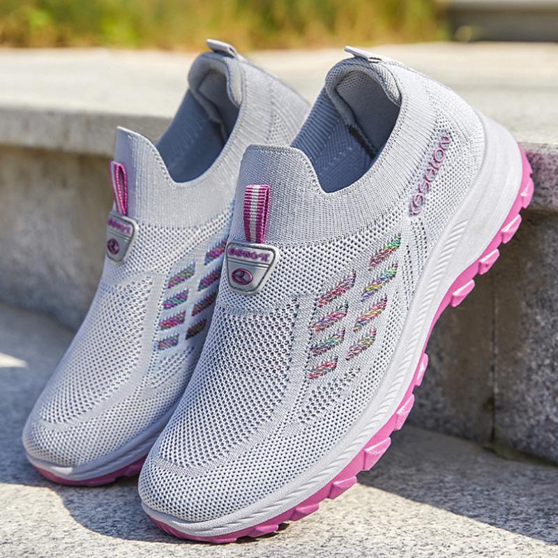 Zapatos de Mujer Primavera Nuevos Zapatos de Tela Zapatos de Mujer Casual Zapatos de Mamá Zapatos Calcetín Fly-Knit Zapatillas de Suela Blanda Zapatos de Mujer