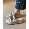 Sheepskin version~ Platform slippers women's summer wear is beautiful with skirts, straw-woven muffin shoes, wedge heels, Birkencool slippers