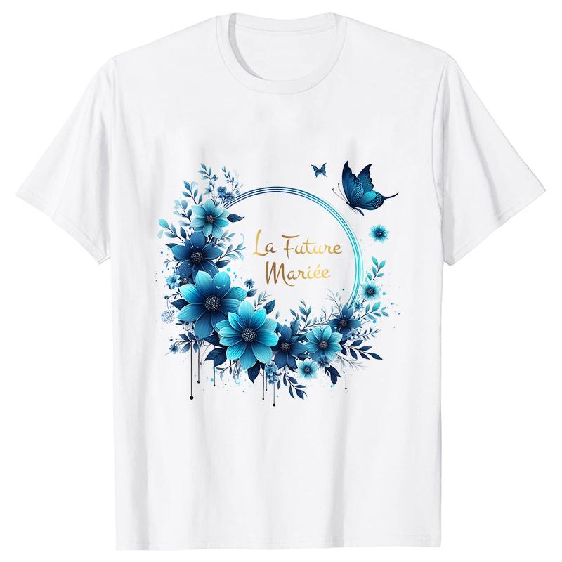 Team Bride Top Future Bride Tshirt Bridal Shower Wedding Bachelorette Party EVJF Flower Wreath Tees for Women Single Farewell