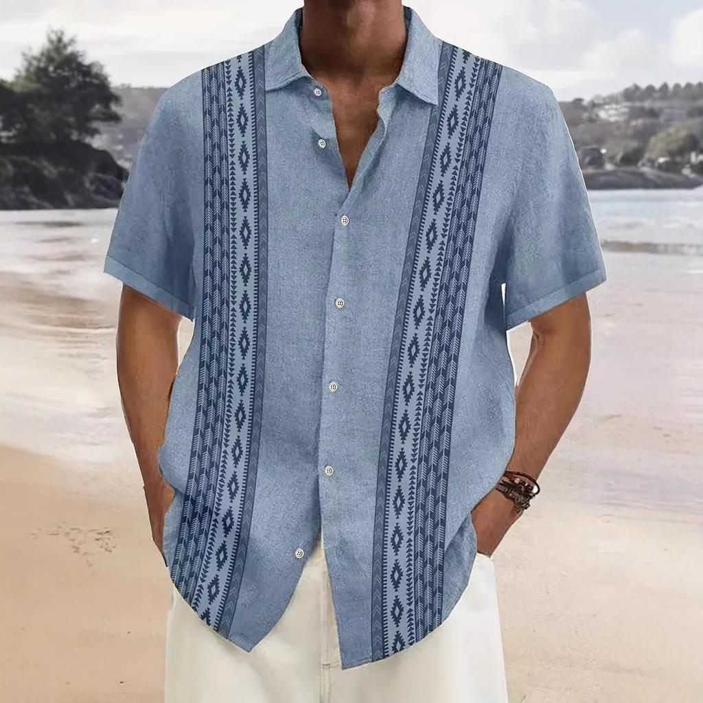 Summer Short Sleeve Flower Shirt Men'S Beach Large Size Casual Retro 3D Digital Printing Men'S Shirt Trend