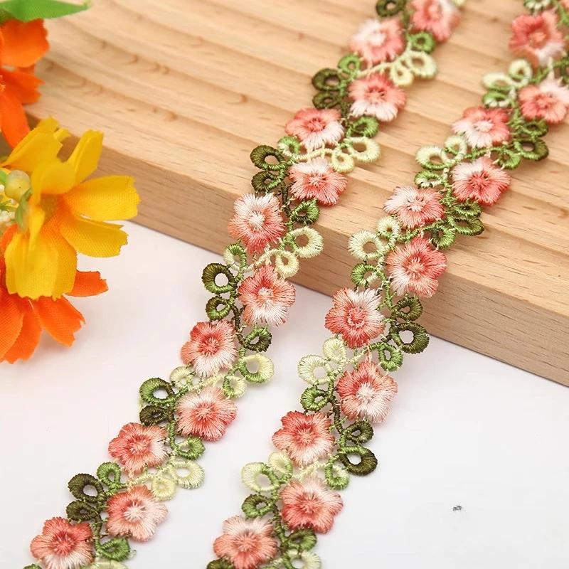 2CM Width Flower Lace Fabric Floral Embroidery Ribbon DIY Sewing Garment Applique Decor Accessories 2cm Lace Trim Crafts