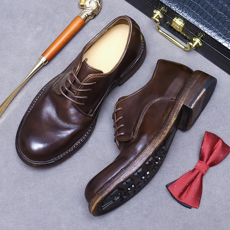 

Мода Новая Натуральная Кожа Ручная Работа Goodyear Легкая Роскошь Большая Голова Кожаная Обувь Подошва из Натуральной Кожи Круглый Носок Британская Обувь из Коровьей Кожи 9.5 коричневый