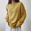 Womens Oversized Crew Neck Knit Sweater Loose Fit Casual Pullover Winter Solid Color Acrylic Blend