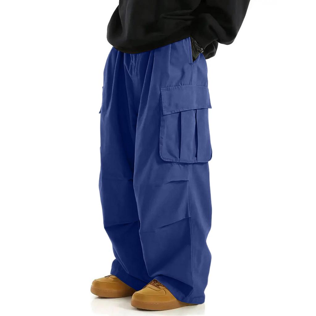 Men's Workwear Casual Pants, Outdoor Multi-pocket Loose Straight-cut Long Pants, Vintage Sports , Large Size Pants