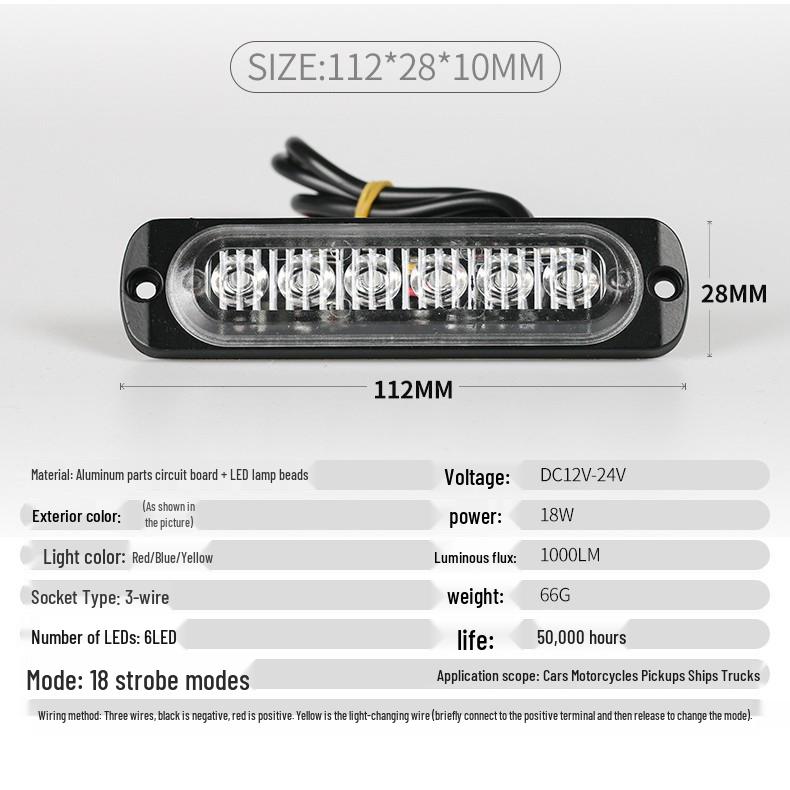 Universal Ultra-Thin 6LED Strobe Side Grille Light 12V/24V for Trucks