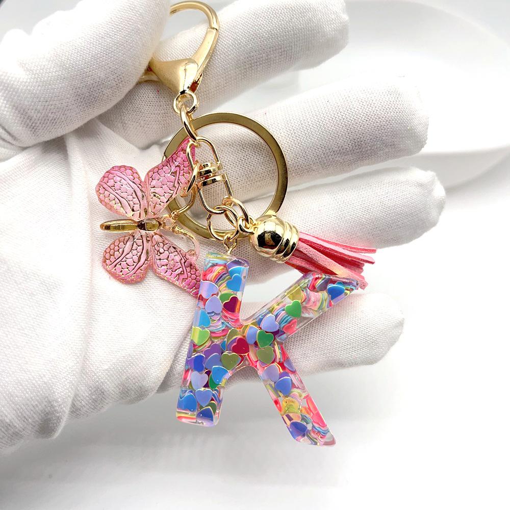 Portachiavi Moda Europea e Americana Farfalla Amore Iniziale con Dettaglio Paillettes