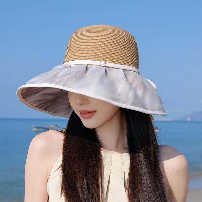 Outdoor Sun Hat For Women Wide Brim Straw Summer Beach Sun Protection Stylish Casual Outdoor Wear