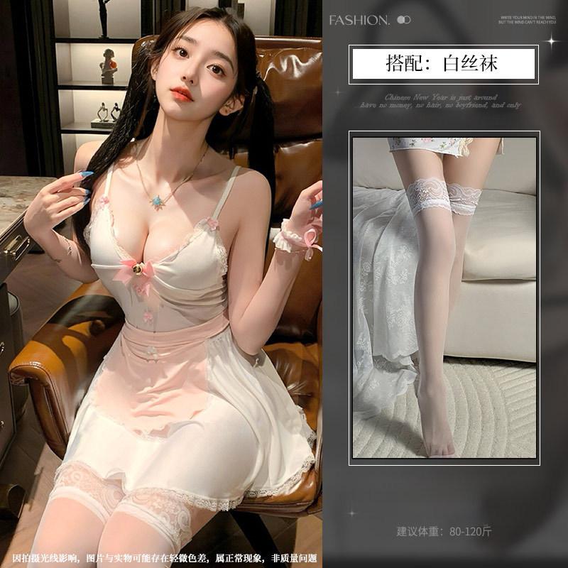 Sexy lingerie playful pussy pure desire maid playing suit suspender nightdress exposed sexy qqny