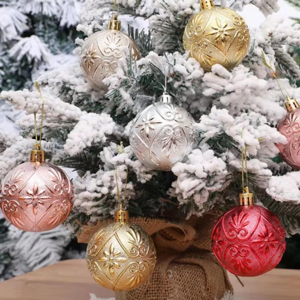

6Pcs/box 6cm Christmas Tree Hanging Ball Embossed Christmas Ball Ornament Navidad