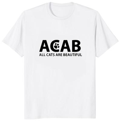 Zabawny Nadrukowany ACAB Wszystkie Koty Są Piękne Koszulka z Krótkim Rękawem Humor Hipster Casual Unisex T-shirty Wygodne Oddychające Podkoszulki