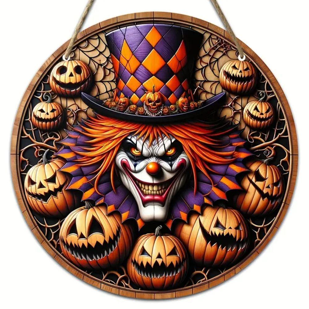 Halloween Wooden Door Plaque Craftsmanship Circular Logo Witch Pendant Home Decor