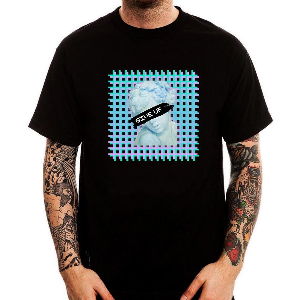 Vaporwave Give Up Sad Statue Retro Future Printed Cotton  T-Shirt Top Tee 140