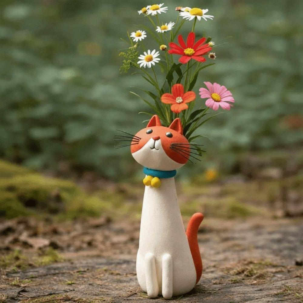 Handgefertigte katzenförmige Vase Niedliche handgefertigte Vasen-Dekorationen Geschenk Kreative Cartoon-Katzenvase Büro