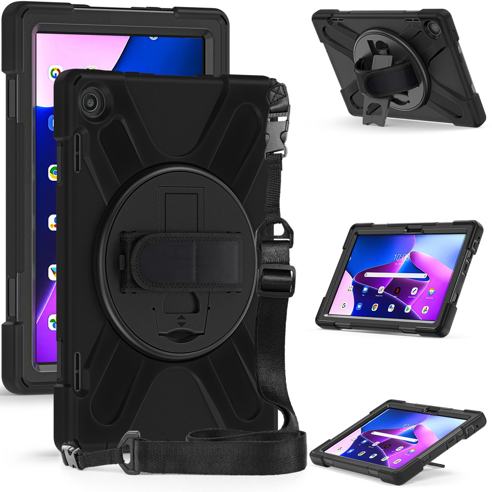 

Heavy Duty Case For Lenovo Tab M10 Gen3 (3rd Gen) 2022 10.1 inch TB-328FU 328XU Rotating Rugged Stand Cover With Shoulder Strap M10 Gen3 TB-328FU XU чёрный