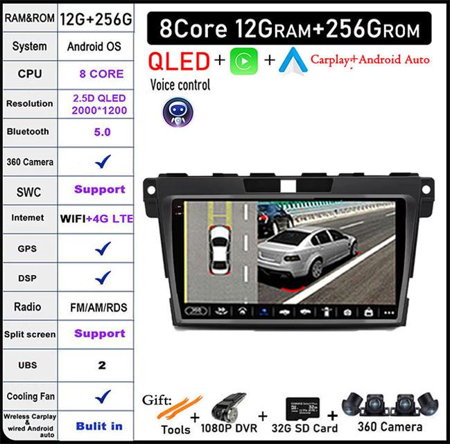 QLED Android 14 Car Radio For Mazda CX7 CX-7 CX 7 2008 - 2015 Car Multimedia Navigation GPS Video Carplay Auto BT RDS Stereo