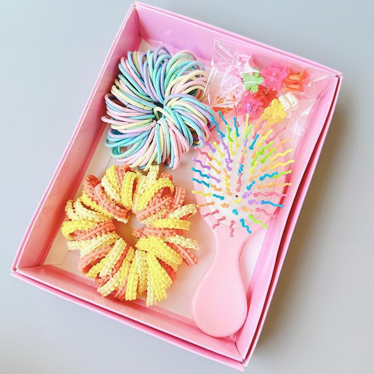 Pink Hair Accessories Set: Cute Hair Ties, Rubber Bands, Ropes, Clips & Gift Box for Girls and Babies