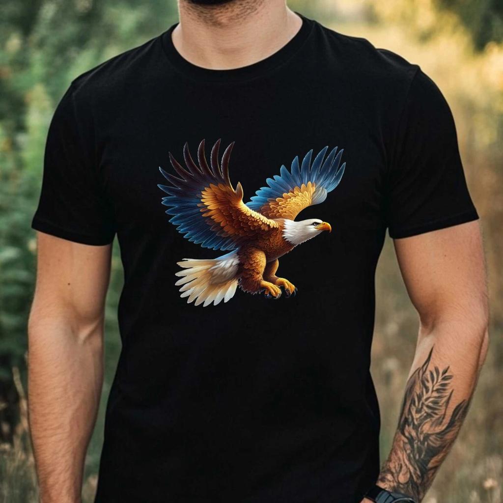 T-Shirt Herren Wilder Fliegender Vogel Motiv Baumwolle Größe XS bis 5XL