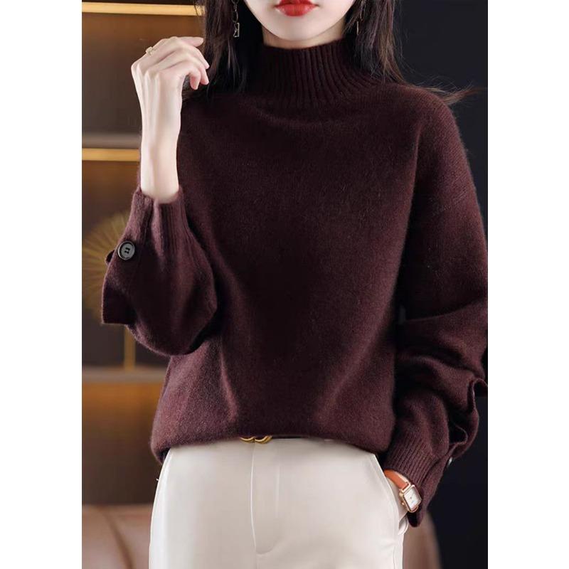 Autumn Winter Half High Collar Loose Casual Solid Color Sweater Women Simple All-match Bottomed Knitting Top