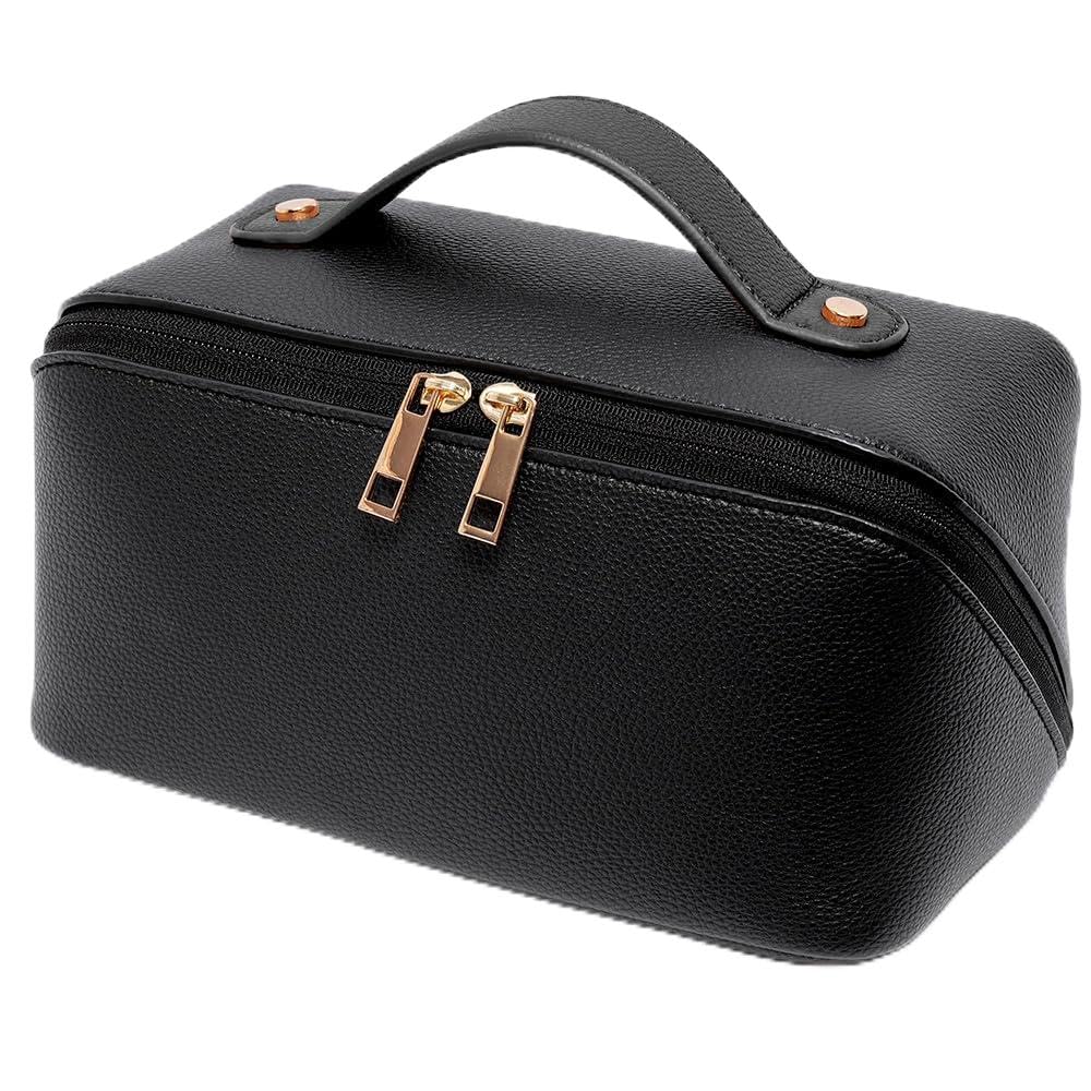 Simple Travel Vanity Pouch for Women and Cosmetics and Cute Vanity Pouch with Black [Rename] Wide-Opening, Lightweight, Adults, Makeup, Storage,
