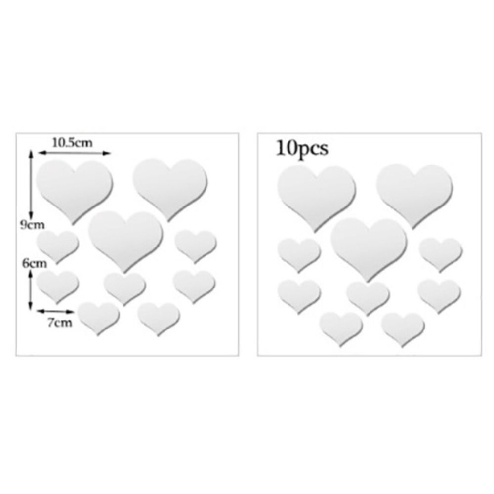 10Pcs/Set New Gold Silver Mirror Wall Sticker Removable Heart Shape Removable Decal 3D Wall Mural Room Decor