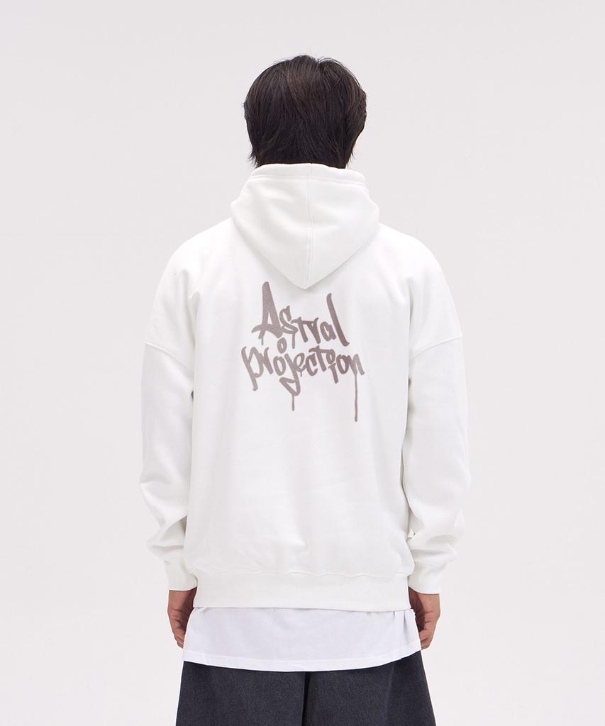 Pen Graffiti Lettering Oversized Wide Shoulder Hoodie_White