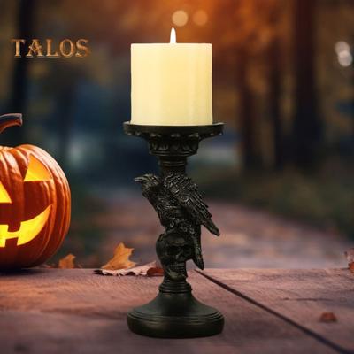 Skull Candlestick Halloween Decoration Resin Pillar Candle Holder Creepy Skull Candle Holder for 3 Inches Diameter Pillar Candle