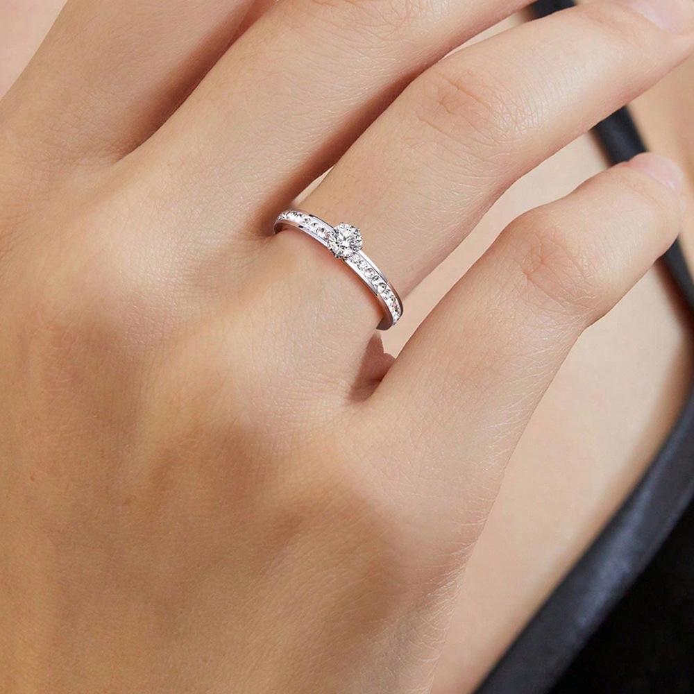 New Titanium Steel Zirconium Inlaid Ring Engagement Ring Exquisite Simple Versatile Stainless Steel Jewelry