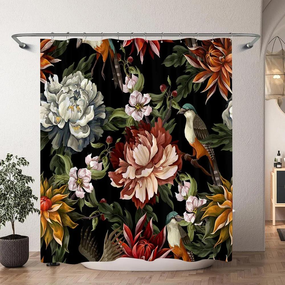 

Vintage Mushroom Shower Curtain Natural Forest Boho Butterfly Plant Floral Polyester Shower Curtains Bathroom Decor With Hooks 90x180cm