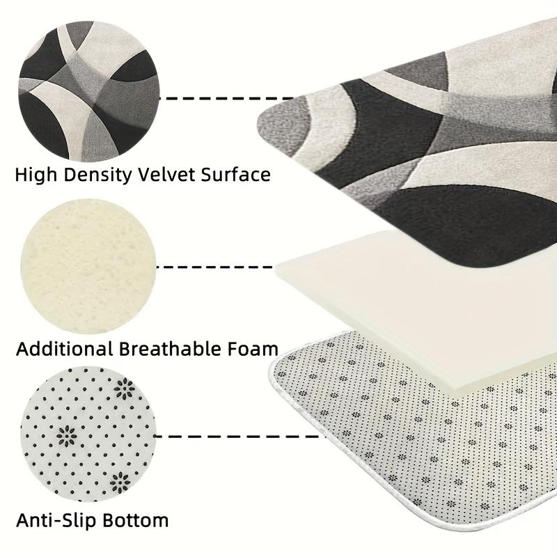Black White Abstract Bath Mat - Geometric Non-Slip Flannel Rug for Kitchen Shower Tub, Soft Modern Home Decor Bedroom Office