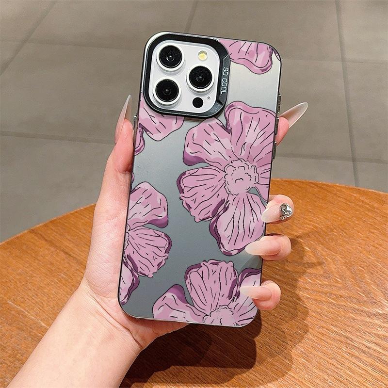 Purple Flower Is Suitable for Apple 16Pro Colored Silver Mobile Phone Case iPhone15/14promax Electroplating 13 Matte 12.