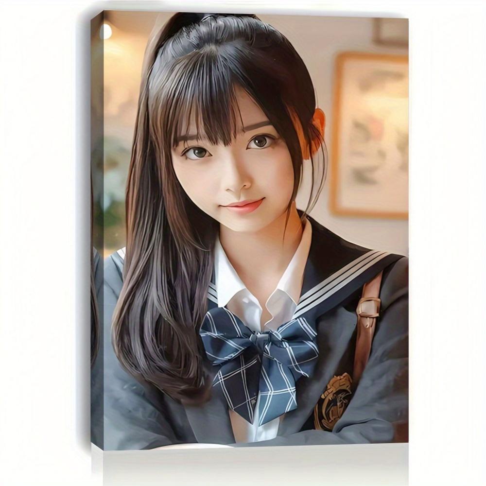 Anime Girl Sailor Outfit Canvas Wall Art Cute Ponytail Smiling Painting Christmas Decor for Bedroom Living Room 20x30cm(7.8x11.8inch)