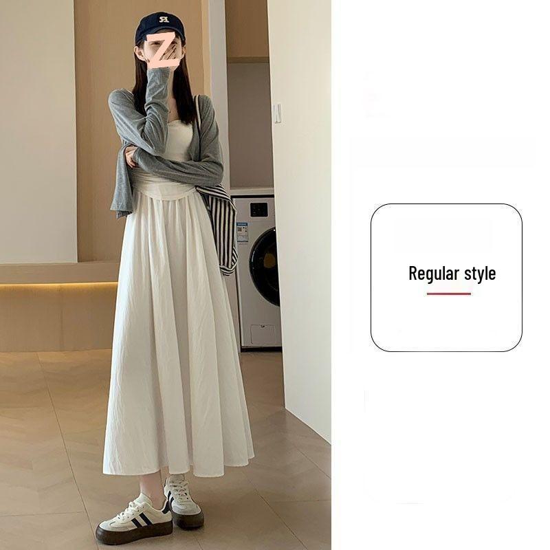 Damska Spódnica Midi z Wysokim Stanem w Kolorze Francuskiej Bieli - Letnia Plisowana A-Line