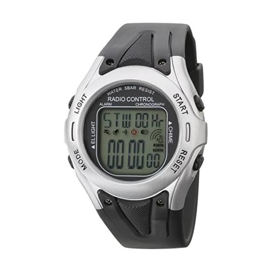 CREPHA Watch Digital Radio Wave Waterproof Multifunctional Urethane Belt TE-D190-SV Men s Black