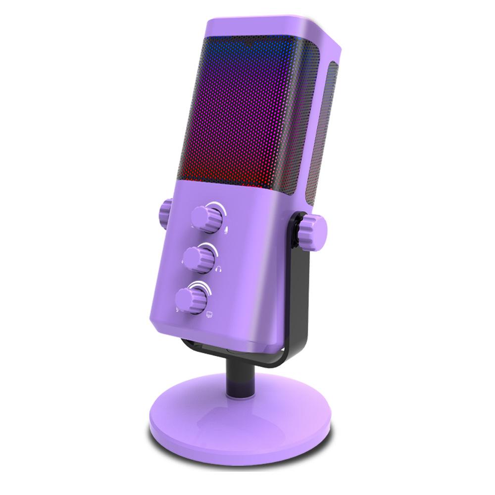 

USB Игровой микрофон с балансом игрового чата, RGB конденсаторный микрофон с реверберацией/шумоподавлением/мониторингом микрофона, для стриминга фиолетовый