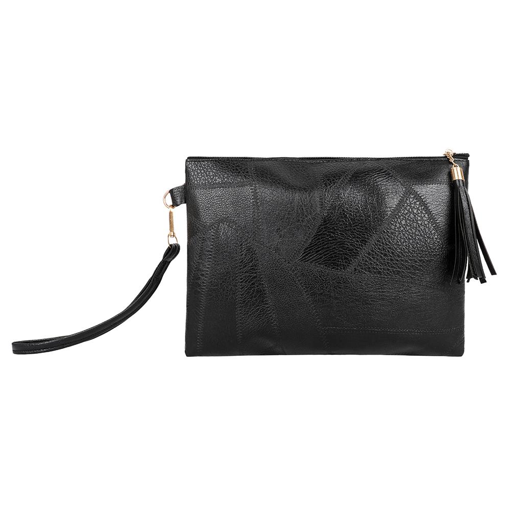 

Ретро Сплошной цвет Конверт Сумка Женщины Кожа Кисточка Браслет Сумки (Черный)